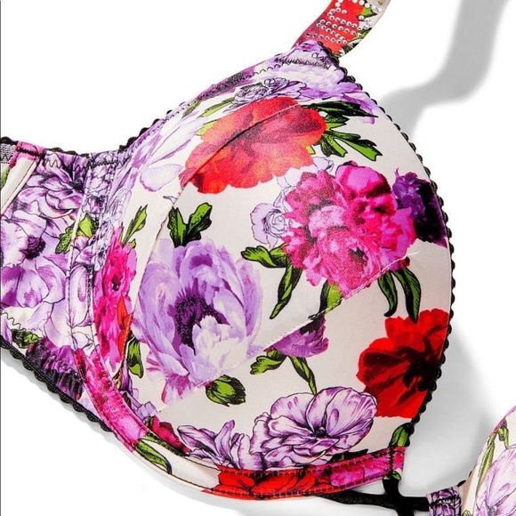 •VICTORIA’S SECRET•NWT bombshell Add-2- smooth shine strip floral bra size 32D - Picture 2 of 5